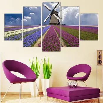 

Canvas Painting Purple Lavender Oil Picture Landscape Wall Painting Scenery Modern Unframed Modular Home Decor No Frame 5 Pieces