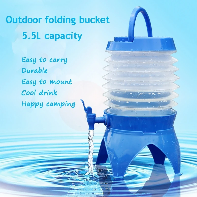 

5.5L Hiking Camping Bucket Folding Retractable Beer Water Bag PP PE Material Drinking Water Storage Bags Outdoor Sport Cup