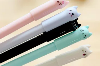 

new lovely cat gel pen cute cartoon stationery prize gift pen Signature pen black ink office promotion pen 50pc 0.38mm core