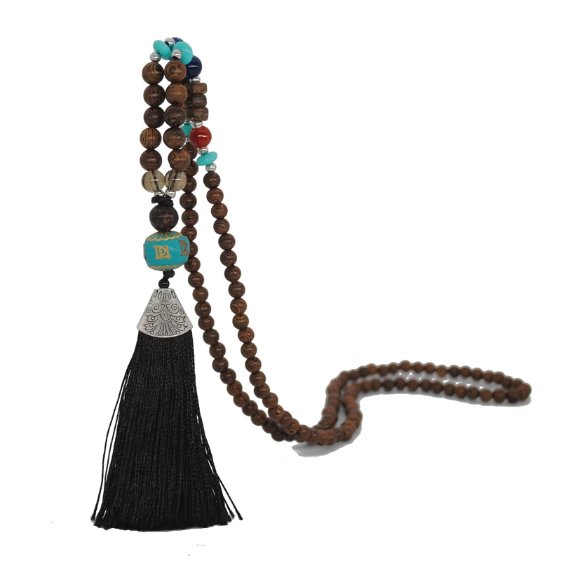 Yumfeel богемное винтажное ожерелье с кисточками, Длинные ручные Непальские деревянные бусы, Женские Подвески с кисточками и Подарочные ожерелья украшения - Окраска металла: Dark brown tassel