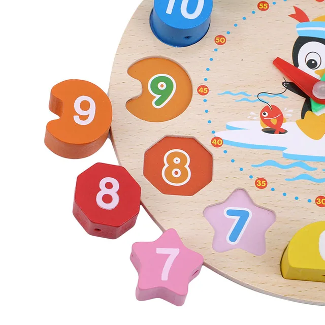 Clock Shaped Puzzles Cartoon Animal Printed Montessori Toys Beading Jigsaw Multifunction Wooden Puzzles Kids Educational Toys 4