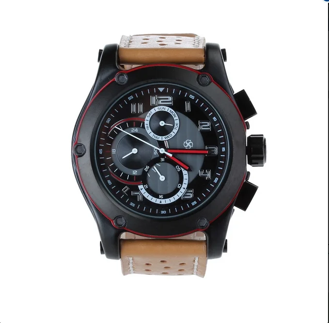 Hot sale Fashion Men s WristWatch Sports Genuine Leather Strap Stainless Steel Case Quartz Watch Clock
