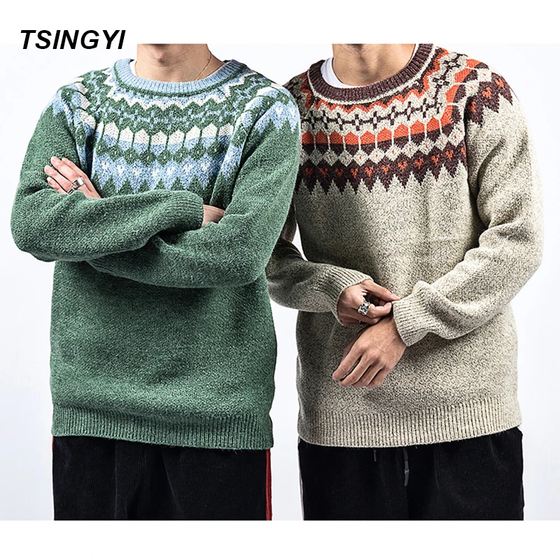 Tsingyi пуловер мужской Рождественский свитер брендовый вязаный кашемировый свитер Мужской винтажный Рождественский Бежевый Зеленый цвет зимние мужские свитера