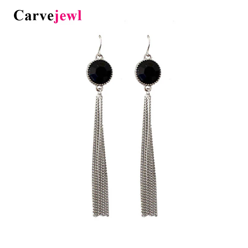 

Carvejewl Chain Tassel Long Dangle Earring silver Color Hanging Drop Earring For Women resin Stones Bohemian Bride Party Jewelry