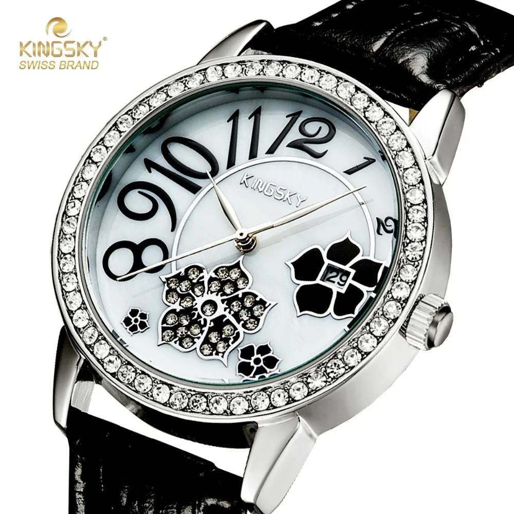 KINGSKY Top Brand Luxury Ladies Watches Leather Strap Analog Quartz
