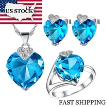 США uloveido сердце Романтический наборы свадебных ювелирных изделий Серебро Цвет синие ожерелья подвески кольца для влюбленных свадебные серьги-гвоздики, T213