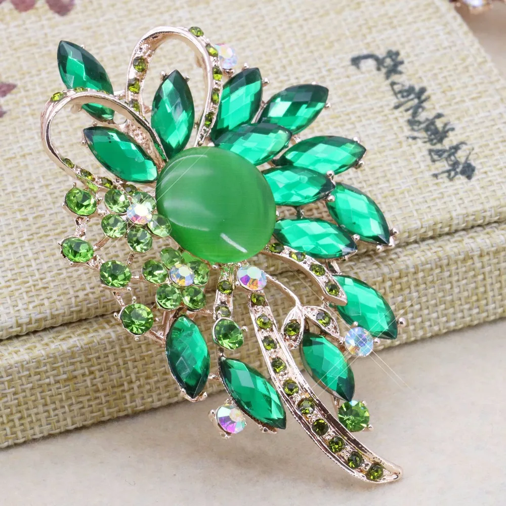 Fashion Green Brooch Bouquet Pins diy Gifts Wedding Brooches Crystal