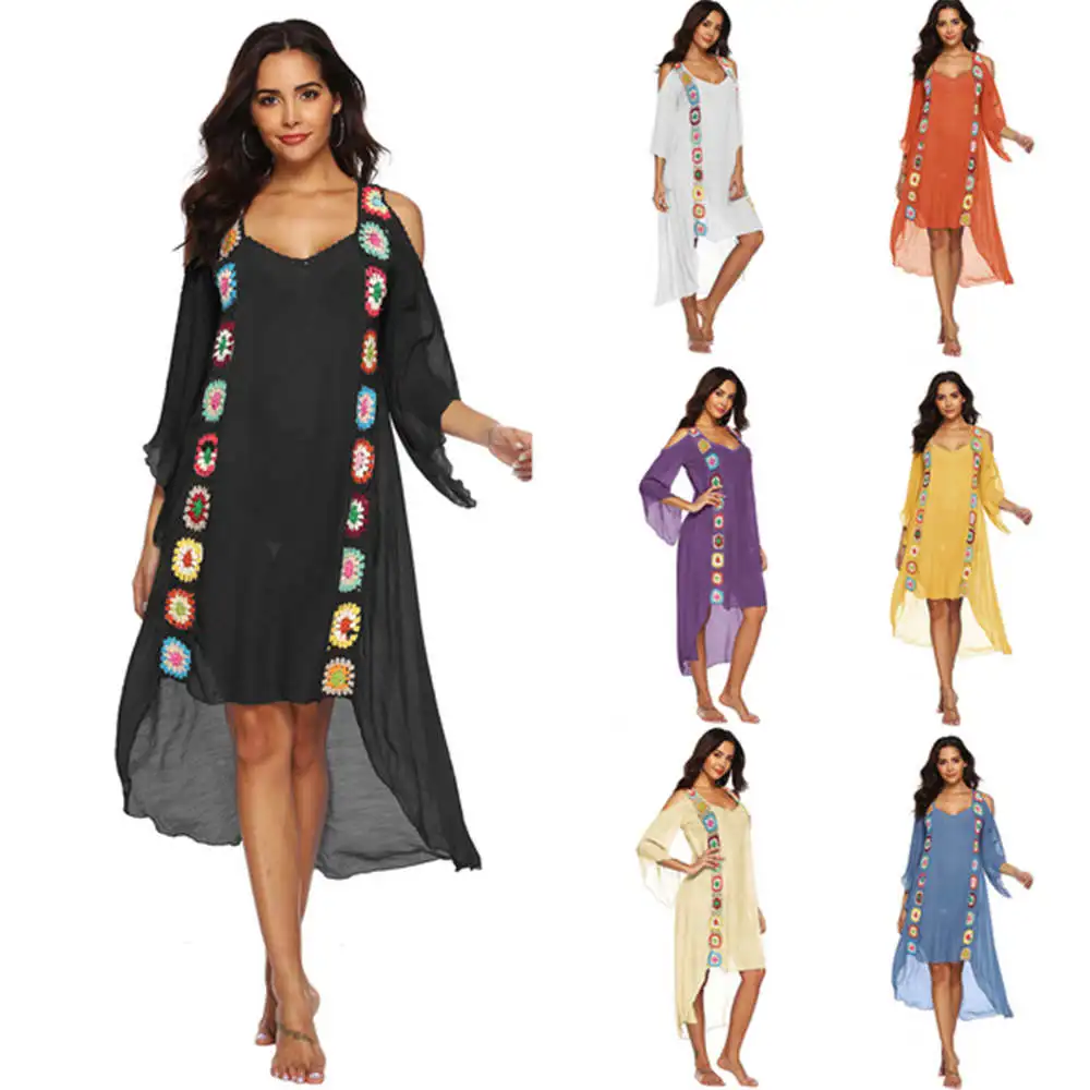 

Bikini Cover Up Beachwear Long Splice Flower Shoulder Dress Summer Women Ladies Cover-Ups Bathing Suit NEW 2019