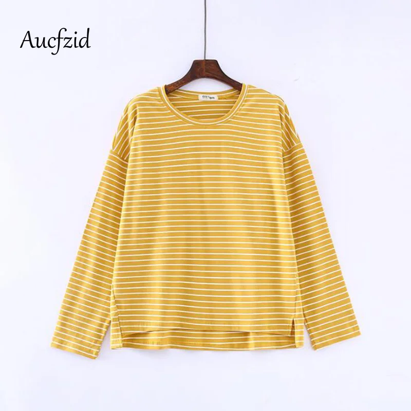 

Aucfzid Summer Stripe T Shirt Women Cotton Oversize Basic Tshirt Female Elastic Tops Short Sleeve Casual Tee A103