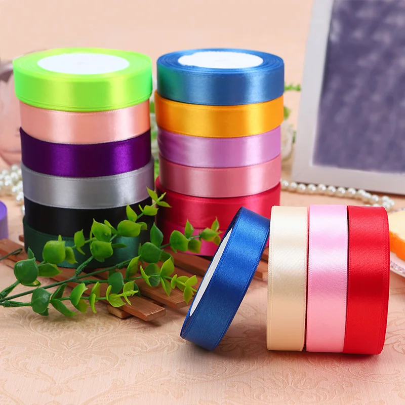 25 Yards/roll) 6/10/15/20/25mm Single Face Satin Ribbon Wholesale Wedding Christmas Gift Box Package Cake Baking Decoration