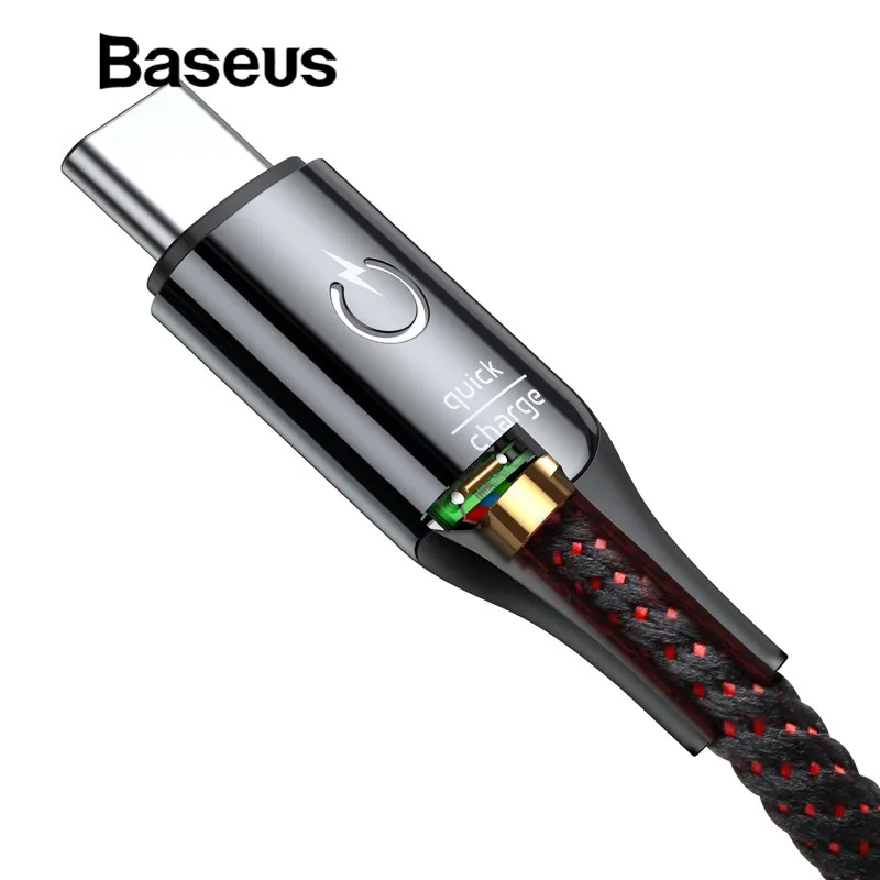 Baseus Smart power Off usb type C кабель Поддержка 3A Quick Charge 3,0 для samsung galaxy note 9 s9 one plus 6 type C телефонные устройства