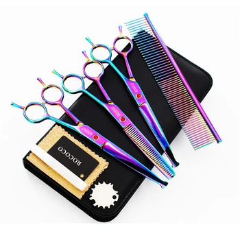 

7inch Professional Pet Grooming Scissors Set Round Tip Safety Dog Shears Hair Cutting Thinning Curved Scissors right left handed