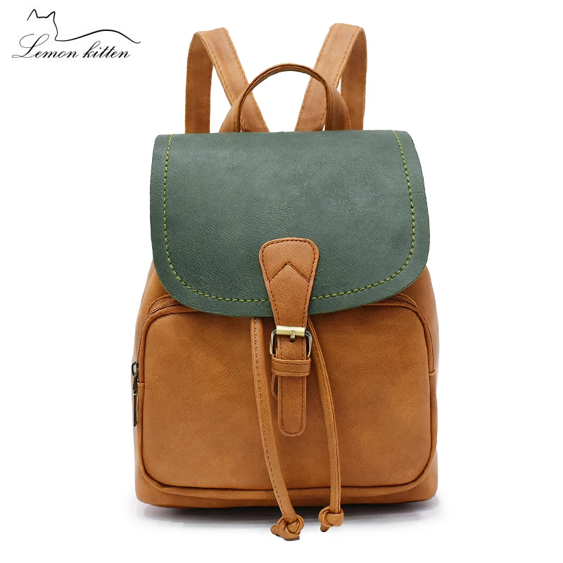 

Lemon Kitten 2018 Retro Women Backpack Teengaer Girls Travel Bag Retro Pu Hit Color Backpack Female Mochila Bagpack Pack Design