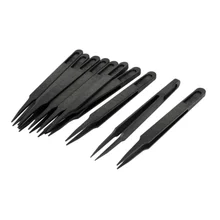 Промышленные круглый наконечник прямые пластиковые антистатические пинцеты черный 10 шт