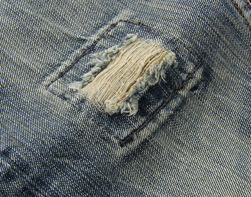 Fashion Designer Mens Jeans Knee Hole Frayed Ripped Jeans For Men Beggar Pants Brand Buttons Pants Slim Fit Biker Jeans Men