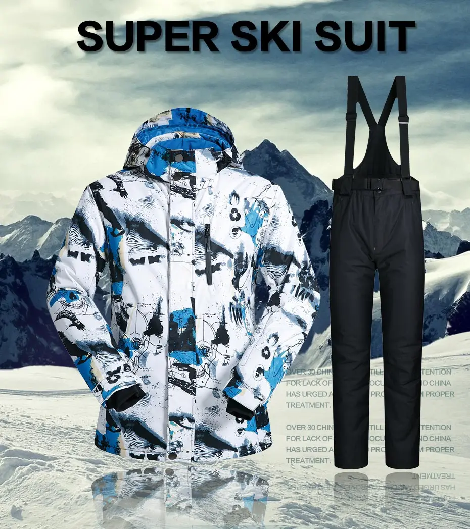 Лыжный костюм для мужчин; Новинка; зимняя ветрозащитная Водонепроницаемая теплая зимняя куртка и брюки; одежда для катания на лыжах и сноуборде; Брендовые костюмы