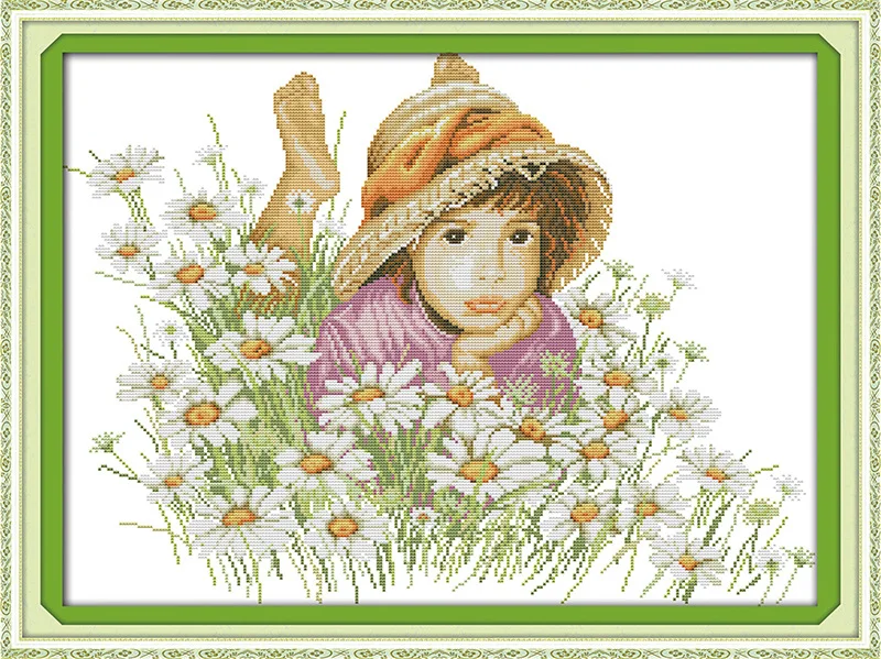 

A little girl in the flowers Printed Canvas DMC Counted Chinese Cross Stitch Kits printed Cross-stitch set Embroidery Needlework