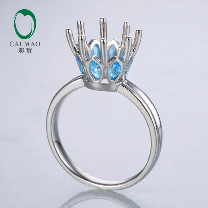 Caimao 10 мм круглый разрез Semi Mount Setting кольцо 14 к белое золото натуральный 0.9ct топаз обручальные ювелирные изделия