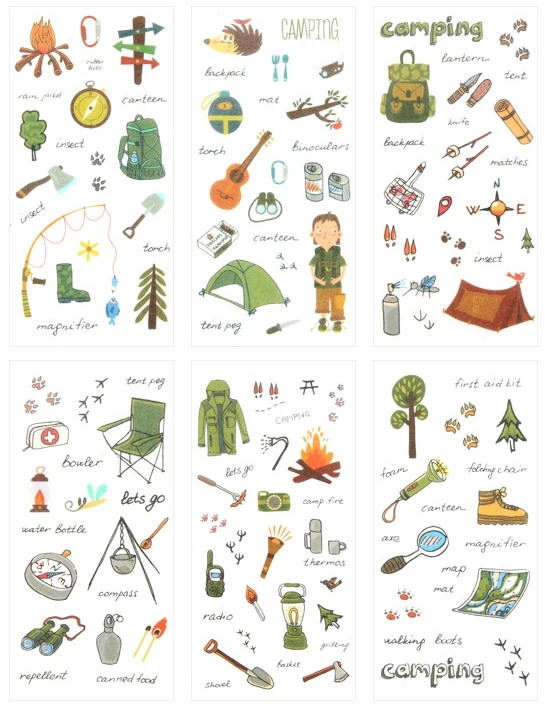 

80mm*160mm camping in forest diy stationary sticker(1pack=6pieces)