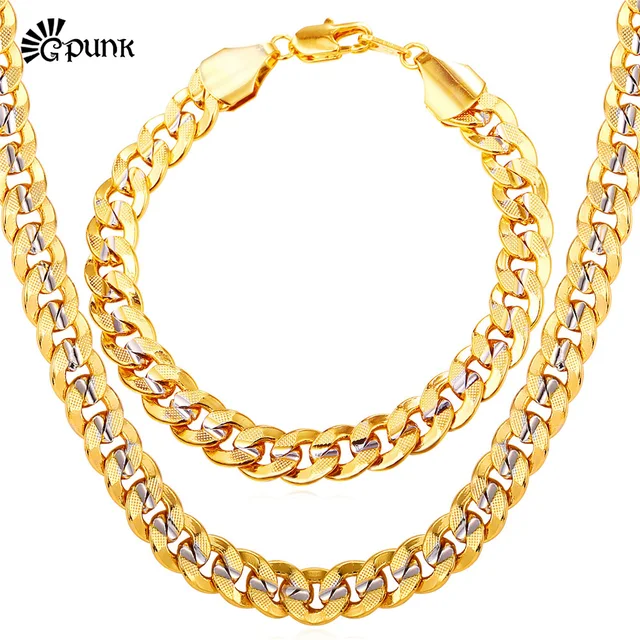 Two Tone Gold Necklace Bracelet Mens Jewelry Whole 9mm Chain Two Tone Gold Necklace Bracelet Mens Jewelry Whole 9mm Chain Link Hiphop