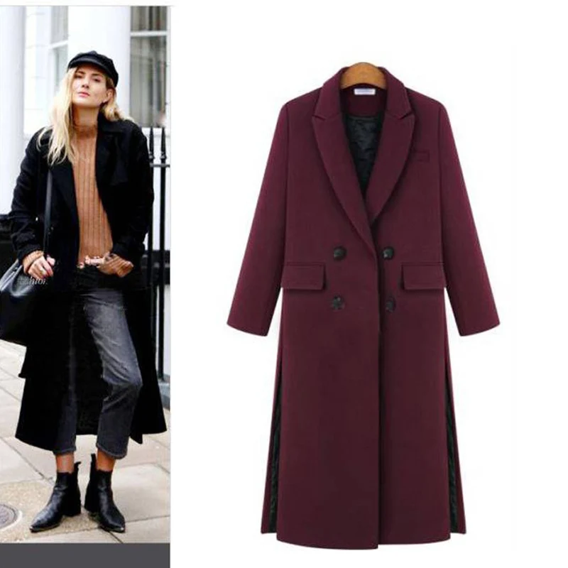 Женское осеннее/зимнее Простое Шерстяное кашемировое длинное пальто с отворотом, Женское пальто, манто для женщин