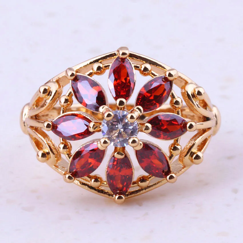 Brilliant Red Simulated Yellow Gold Color Rings For