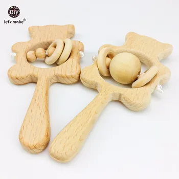 

Let's Make 10pcs Baby Toys Beech Wooden Rattle Teethers Chew Wood Beads Teething Montessori Toys Food Grade Wooden Baby Rattles