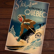 Esquí en Quebec, Canadá mapa Vintage clásico Retro Decoración en papel Kraft cartel mapas Posters de viajes pared lona etiqueta engomada decoración regalo