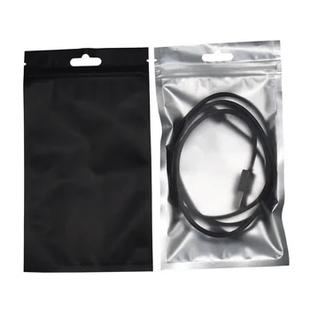 

50pcs/lot Matte Black Aluminum Foil Clear Plastic Bag with Zipper Zip Lock Resealable Translucent Package Bag with Hang Hole