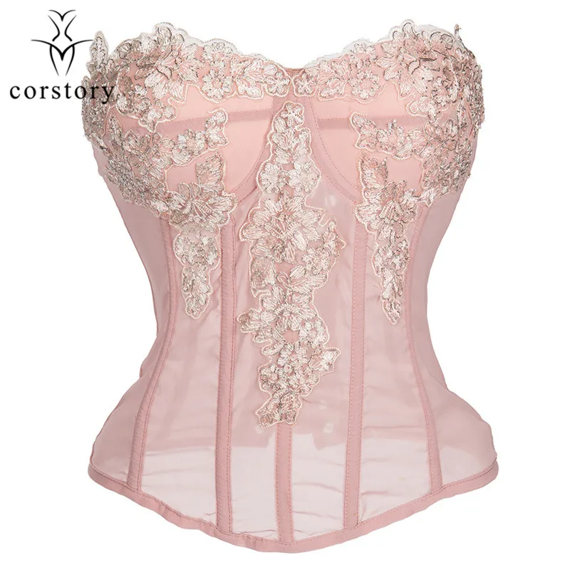 Corstory Pink Floral Applique Push Up Corset & Bustier Lace Overbust Waist Trainer Sexy Chiffon Lingerie Gothic Steampunk Shaper Corstory Pink Floral Applique Push Up Corset & Bustier Lace Overbust Waist Trainer Sexy Chiffon Lingerie Gothic Steampunk Shaper