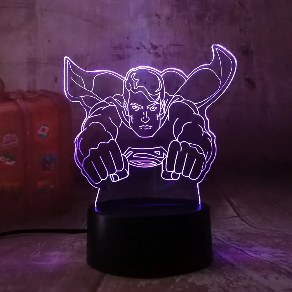 Горячая продажа DC Супермен крутой герой Ночной светильник LED 7 красочных
