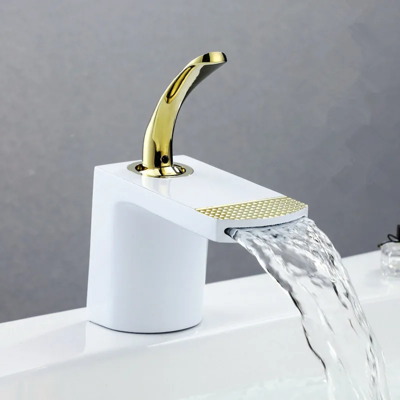 

Basin Faucet Elegant Bathroom Sink Faucet Hot and Cold Water Basin Mixer Tap White and Gold Brass Toilet Sink Water Crane Gold