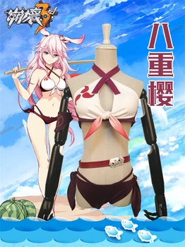 

Hot Game Honkai Impact 3 Yae Sakura Cosplay Costume Woman Bikini Sexy Swimsuits