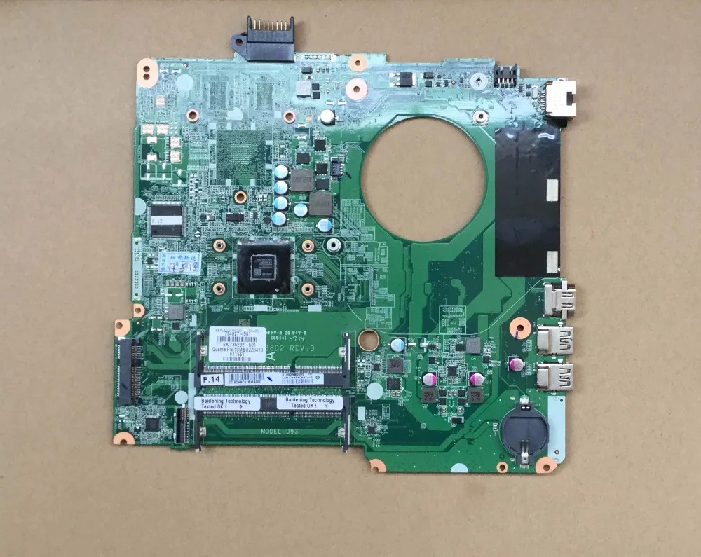 734827-501 734827-001 Free Shipping FOR HP PAVILION TOUCHSMART 15 15-N AMD A6-5200M SERIES laptop motherboard DA0U93MB6D0 REV:D 756221 001 756221 501 for hp touchsmart 15 d 15 d101tx 250 laptop motherboard 820m 2g video card