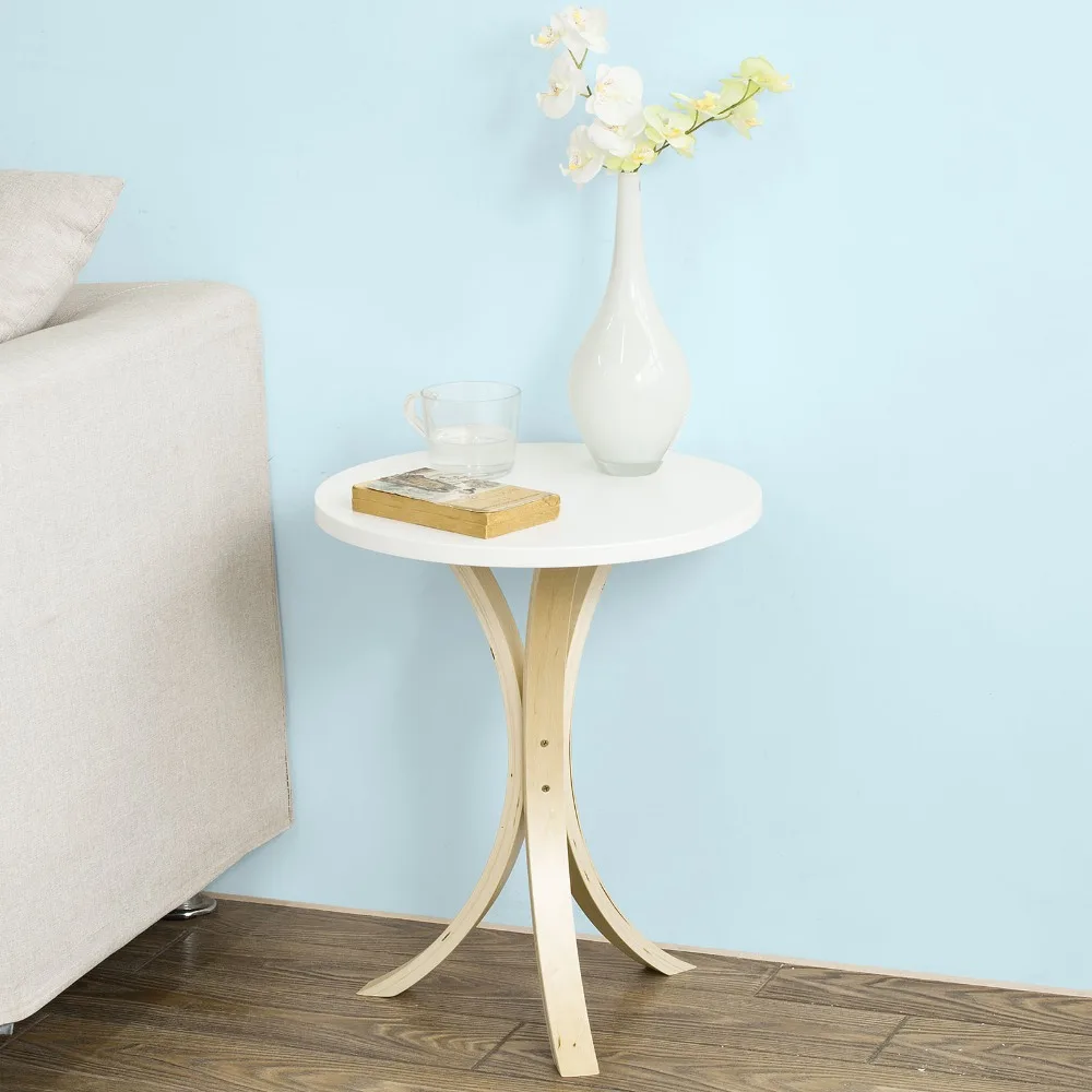 SoBuy FBT29-W, Modern Round Wooden Side Table, Tea Coffee Table, Telephone Table Living Room Furniture