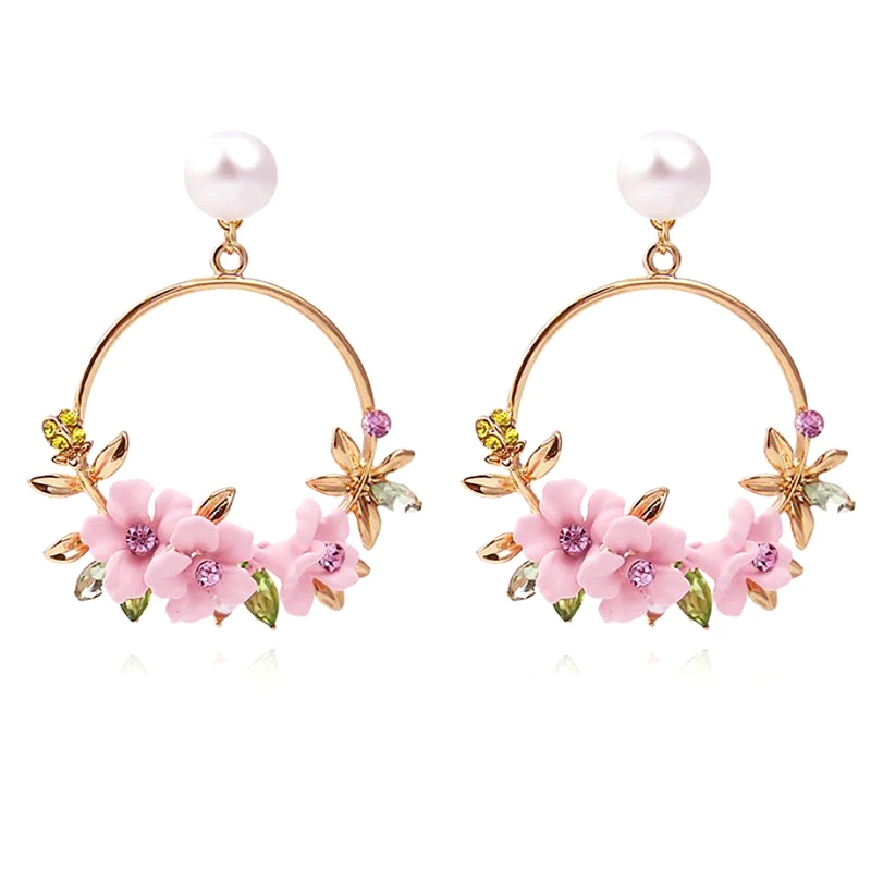 

CSxjd Soft clay cherry blossom Cute Pink Blue Fashion Cherry Blossoms Flowers Circle Women Stud Earrings New