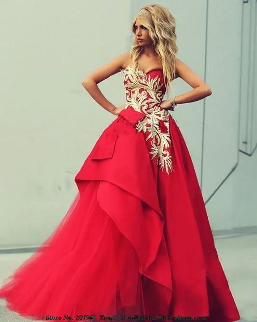 gold and red ball gown