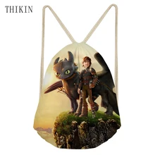 THIKIN женский рюкзак, Как приручить дракона, с принтом, маленькая сумка на завязках, Детские Сумки на день рождения, модная спортивная сумка для улицы