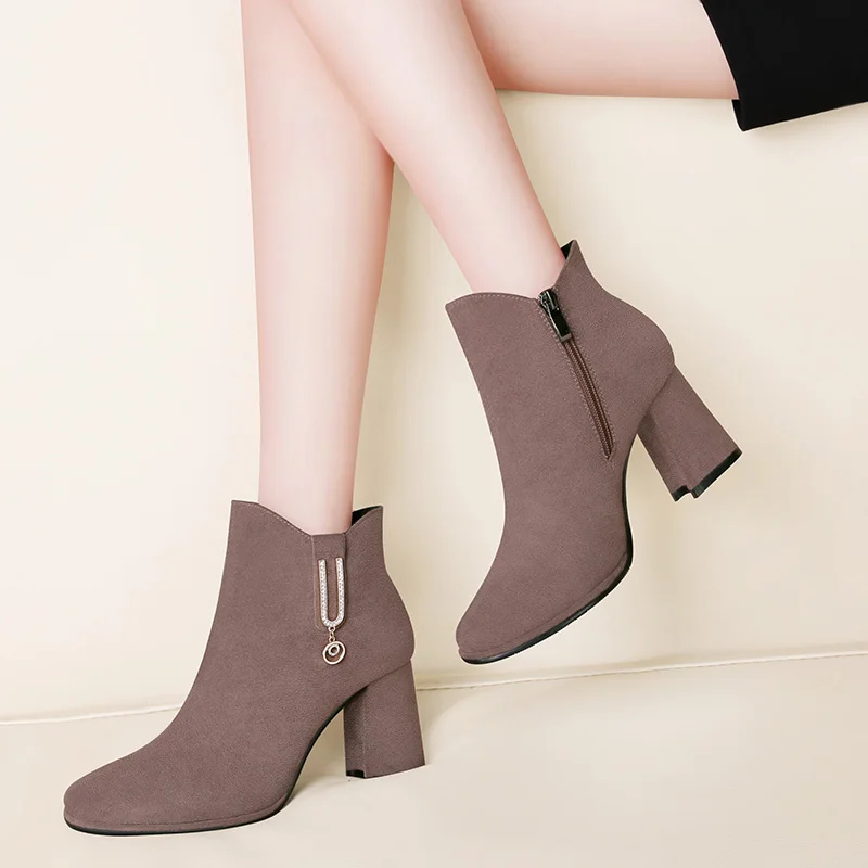 

MYCORON 2018 Winter Boots Women Black Elegant Ankle Boots For Women High Heel Slip On Ladies Shoes Martin Boots Botas Mujer