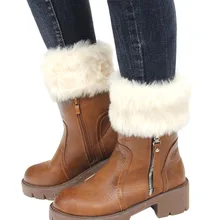 1 пара Для женщин теплые гетры мягкой искусственной меховая отделка верхние манжеты крышка вязаный крючком вязать полусапожки Носки для зима-осень