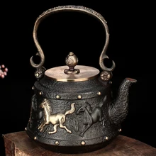 Восемь лошадей без покрытия высшего класса чугунный горшок 1200 мл большая емкость старой японской железная, ручной работы горшки чайник для кипячения воды