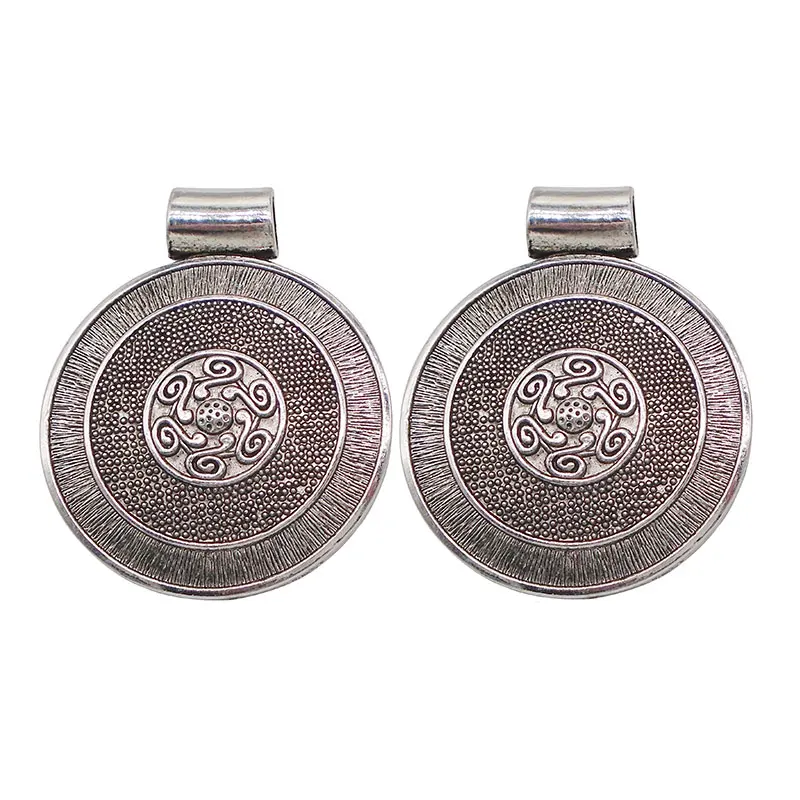 ZXZ 2 шт Большой Античный Серебристый круглый медальон Boho Подвески для изготовления ювелирных изделий 76x62 мм