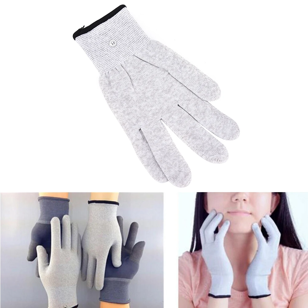 1Pair Magic Pulse Massage Gloves Silver Fiber Conductive Electrotherapy