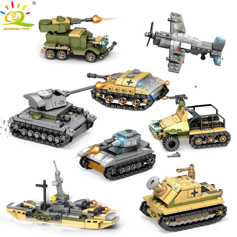 HUIQIBAO игрушки 1061 шт 8in2 военные танковые строительные блоки для детей WW2 армейский