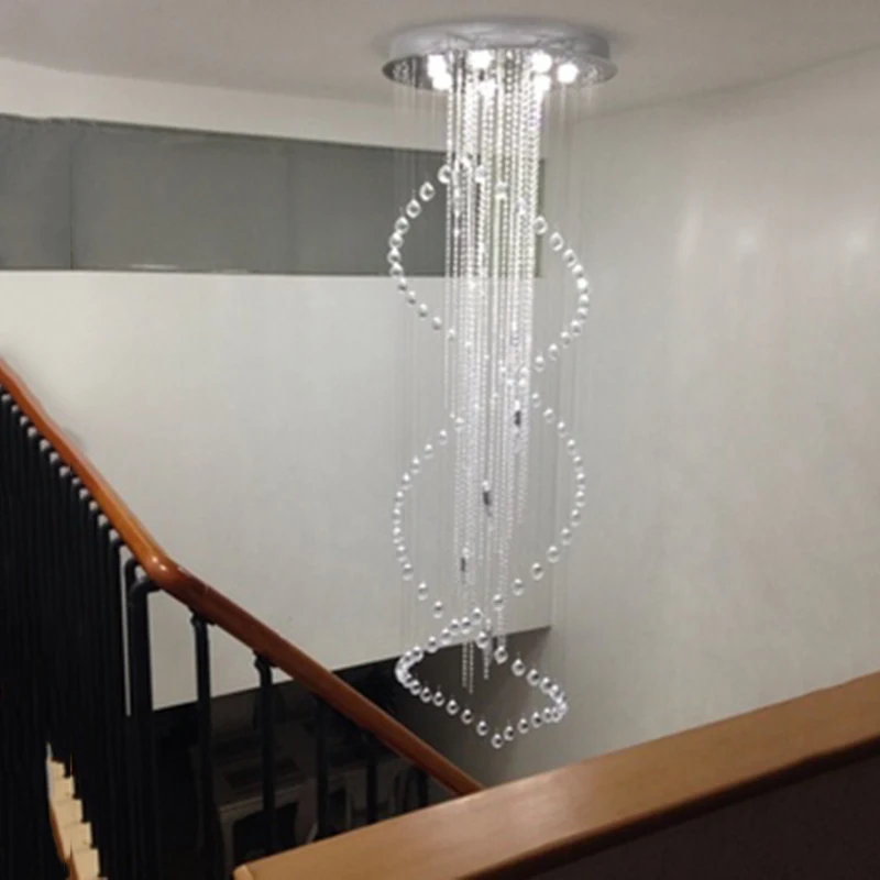 

Free shipping Duplex Staircase LED K9 Crystal Chandelier Villa Luxury Hotel Stair Pendant Lamp LED Spiral Long Droplight D80CM