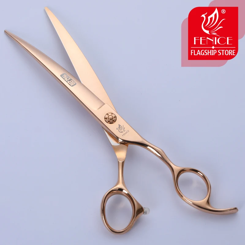 

Fenice 7.5 inch Rose Gold Pets Grooming Curved Scissors Japan 440C Dogs Hair Cutting Shears for Pets Groomer
