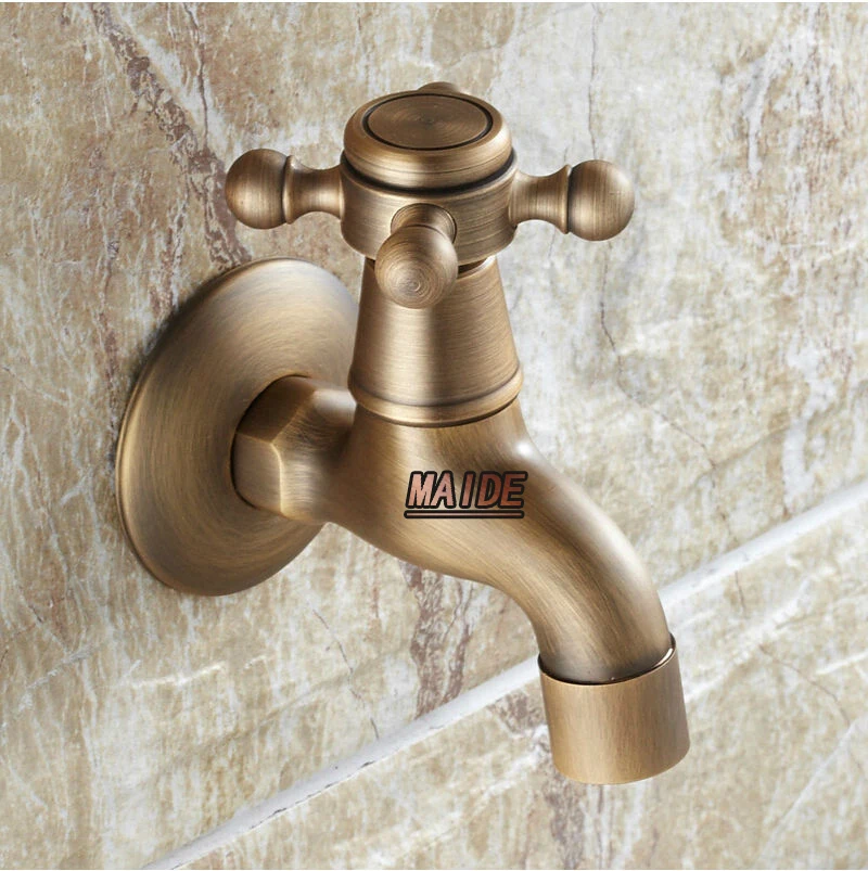 Antique Brass Laundry Bathroom Kitchen Wall Mount Basin Faucet Single