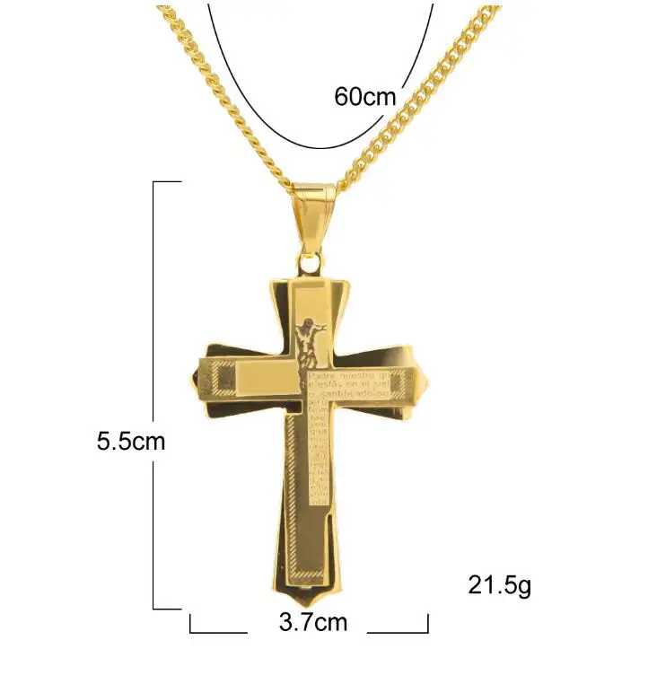 MCSAYS Hip Hop Necklace Gold-color St. Steel Cross Pendant Jesus Pattern Cuban Chain 4MG | Украшения и аксессуары