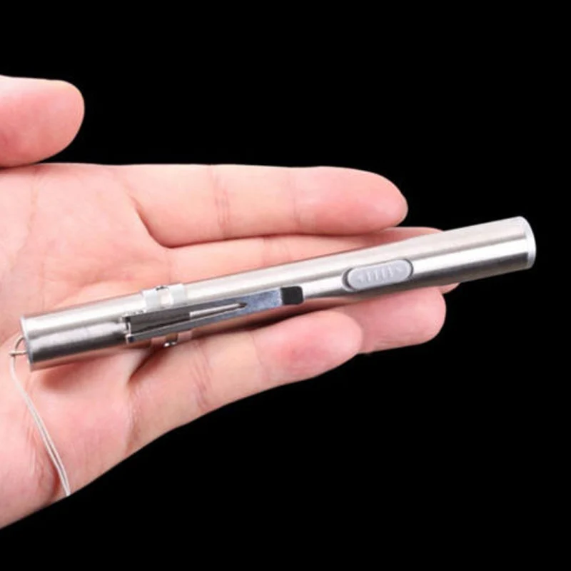 

Pencil Flashlight Torch LED USB Rechargeable Light Lamp Stainless Steel Camping 13*1.3*1.3 cm Pen Pocket
