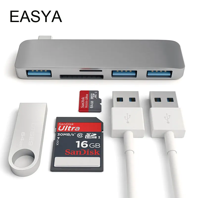 

EASYA 5-In-1 Thunderbolt 3 Adapter USB C Hub with TF SD Card Reader Slot Hub 3.0 Port for MacBook Pro/Air 2018 Type-C